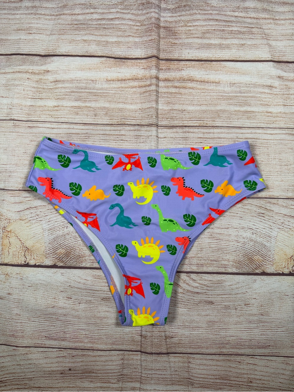ROMWE Lavender Bikini Bottoms with Multicolor Dinosaur Print